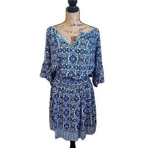 Michael Stars Katelyn Rare Print Peasant Smocked Waist Floral Mini Dress size M